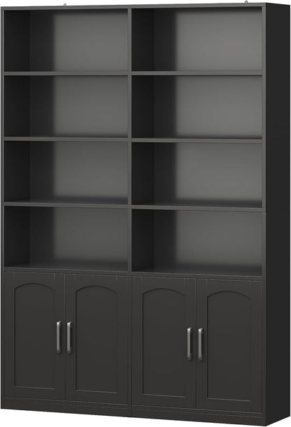 FACBOTALL Bookshelf and Bookcase with Doors, 6 Tier Double Wide Large Bookshelves, Open Display Shelves, 73'' Tall Bookshelf with Storage Cabinets for Home Office, Living Room, Library, Black