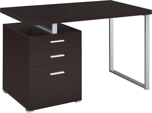 Coaster Home Furnishings Brennan Modern Contemporary Home Office 3-Drawer Writing Desk with Drawers Computer Desk Study Table File Cabinet Storage Silver Metal Frame Cappuccino Brown 800519