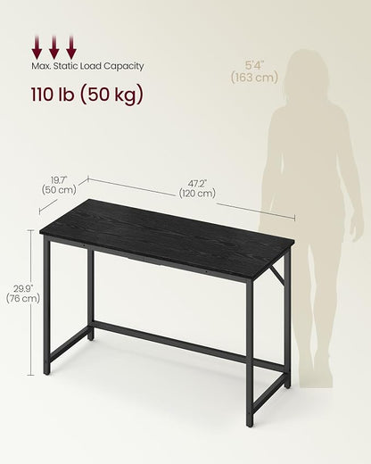 VASAGLE Computer Desk, Office Work Desk, 47.2 x 19.7 x 29.9 Inches, for Study, Bedroom, Home Office, Living Room, Ebony Black and Ink Black ULWD212B101