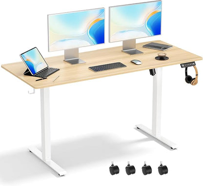 48x24 in Electric Standing Desk,Adjustable Height with Wheels,Oak | Spliced Desktop,27.9"–46.8" Height Range,4 Memory Presets,Lockable Wheels,Headphone Hook,Sit Stand Desk,Home Office