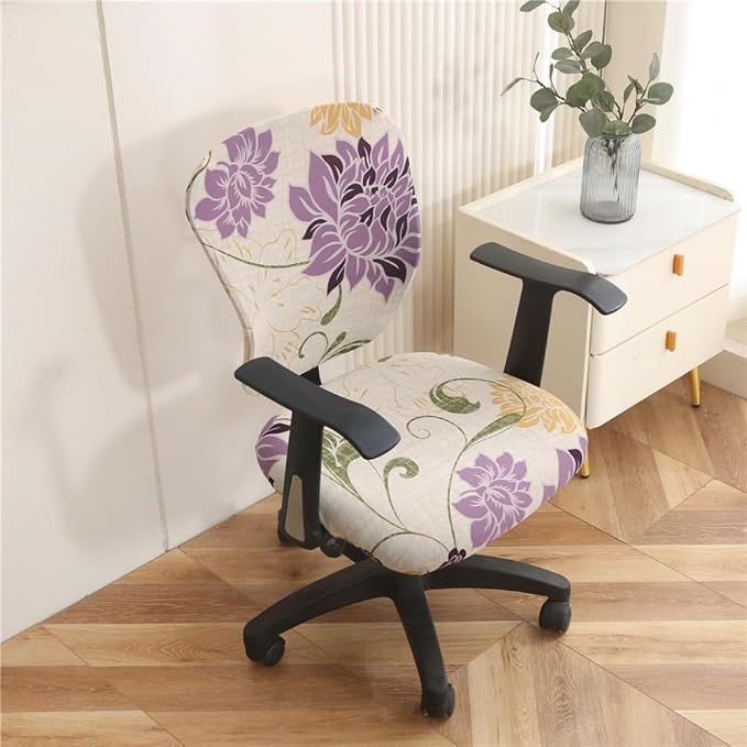 Jinzio Computer Office Chair Cover - Split Protective & Stretchable Cloth Polyester Universal Desk Task Chair Chair Covers Stretch Rotating Chair Slipcover (Flower1)
