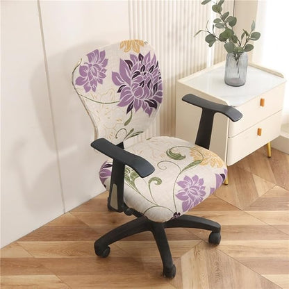 Jinzio Computer Office Chair Cover - Split Protective & Stretchable Cloth Polyester Universal Desk Task Chair Chair Covers Stretch Rotating Chair Slipcover (Flower1)