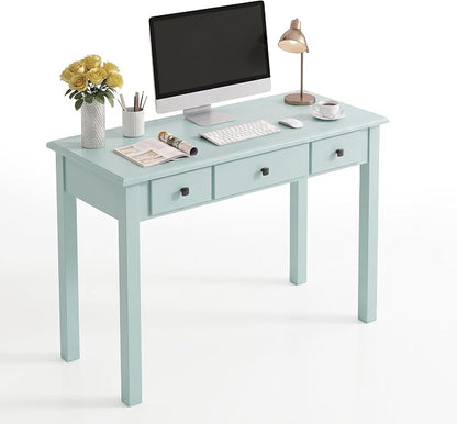 STHOUYN Small Green Writing Desk with Drawers, Vanity Table for Bedroom | Small Farmhouse Makeup Vanity Desk No Mirror, Adult/Student Writing Desk with Drawers for Small Spaces, Home Office, Study