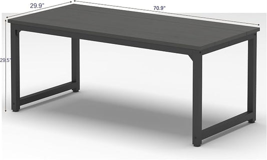 NSdirect 70.9" Computer Desk,Large Home Office Desk Wide Workstation 1 inch Thicker Tabletop for Writing,Games and Home Work PC Desk Modern Finish Wood Board and Sturdy Steel Legs, Black