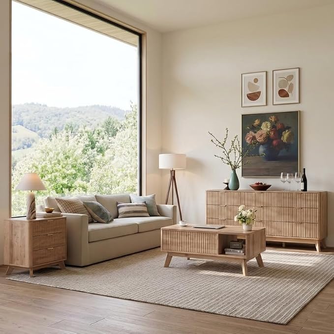 Wood Lift Top Coffee Table with Hidden Compartment and Large Storage Shelf, Lift Tabletop Dining Center Table for Home Living Room Office, Natural