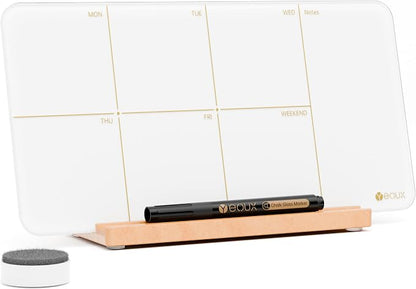 Desktop Glass Weekly Planner Whiteboard with Detachable Wood Stand,Small Portable Dry Erase Calendar to Do List White Board 12x6" for Office, Home, Schools, Marker&Eraser Included, Yeoux