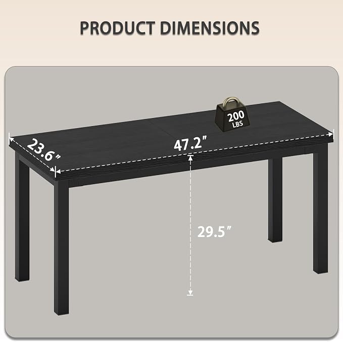 Modern Simple Table with Thick Tabletop, 47 Inch Small Computer Desk, Gaming Desk with Adjustable Feet, Study Writing Table for Home Office Work, Black
