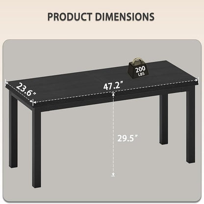 Modern Simple Table with Thick Tabletop, 47 Inch Small Computer Desk, Gaming Desk with Adjustable Feet, Study Writing Table for Home Office Work, Black