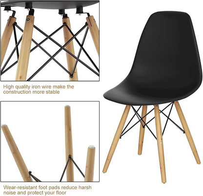 Giantex Dining Chairs Set of 2 Black, Pre Assembled Mid Century Modern Dining Chairs with Wood Legs, Armless Kitchen Chairs, Plastic Dining Side Chair for Dining Room, Kitchen, Living Room