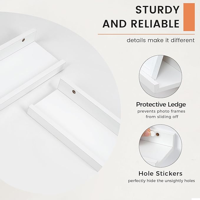 FLYJOE Picture Ledge Shelf, Floating Shelves Set of 2, 24 Inches Nursery Book Shelves for Toys Storage, Kids Bookshelf Wall Mounted for Living Room Bedroom Decor Books Photo Frames, White