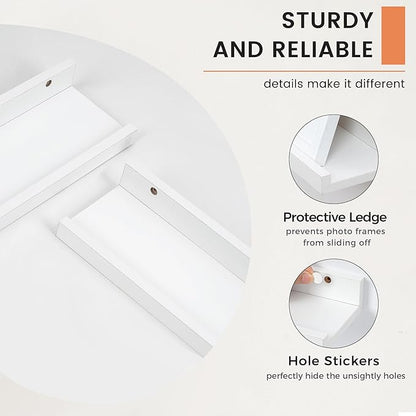 FLYJOE Picture Ledge Shelf, Floating Shelves Set of 2, 24 Inches Nursery Book Shelves for Toys Storage, Kids Bookshelf Wall Mounted for Living Room Bedroom Decor Books Photo Frames, White