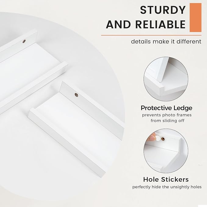 FLYJOE Picture Ledge Shelf, Floating Shelves Set of 2, 48 Inches Long Large Nursery Book Shelves for Toys Storage, Kids Bookshelf Wall Mounted for Living Room Bedroom Decor Books Photo Frames, White