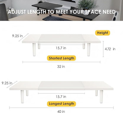 Across-Star Dual-Monitor-Stand-Riser-For-Desk Adjustable Length 32-40 Inch，Large Desktop Computer Monitor Riser For 2 Screens，Desk Shelf Organizer Riser Stand For Computer/Laptop/PC/Printer/TV Black