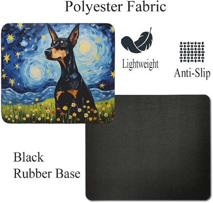 Starry Night Dog Mouse Pad for Computer Laptop Home Office Gaming Working Desk Desktop Accessories Non-Slip Rubber Mouse Pad for Dog Lovers (Doberman)