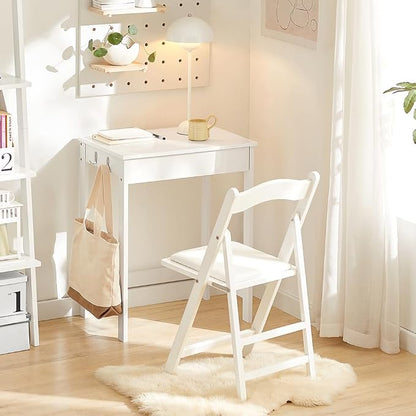 Haotian Small Desk with Drawers, Mini Writing Table, Vanity Table Computer Workstation Children Teenagers Desk with Hooks, White FWT43-W