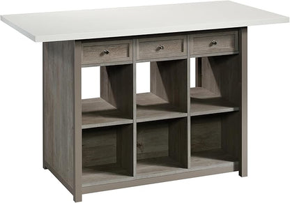 Sauder Craft Pro Series Durable Craft Work Table with Storage/Pantry cabinets, Mystic Oak Finish