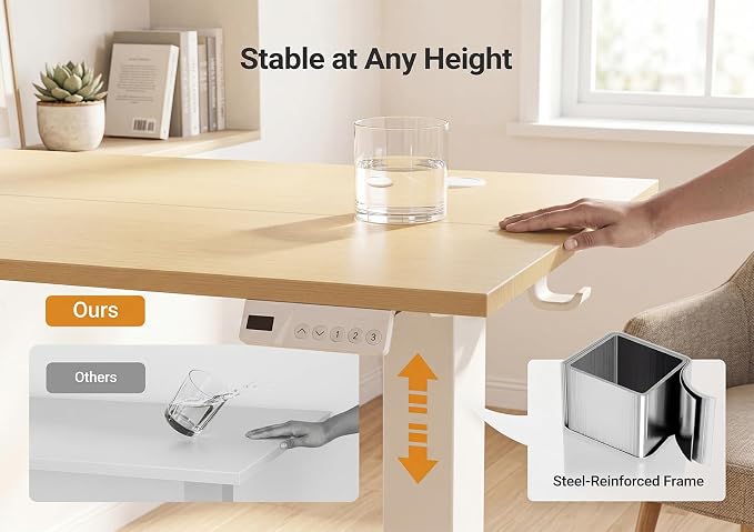 YDN Electric Standing Desk Adjustable Height, 40 x 24 Inches Sit Stand up Desk with Memory Presets & Cable Management, Home Office Desk for Office & Computer Workstation, White Frame/Nature Top