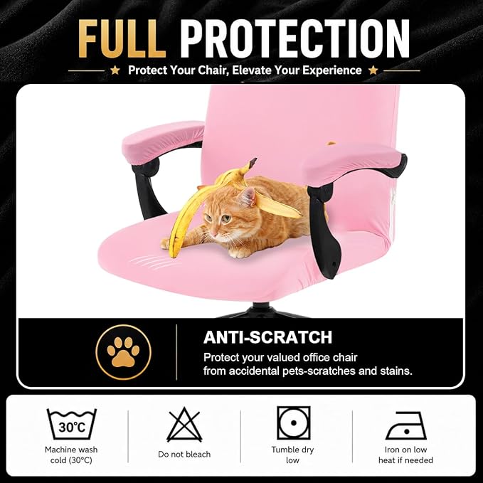 Stretch Computer Office Chair Cover with Armrest Covers Durable Zipper Universal Washable Removable Spandex Rotating Boss Chair Slipcovers Anti-dust Soft Desk Chair Seat Protector, Pink