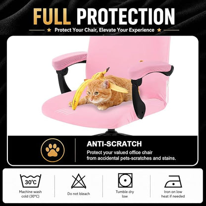 Stretch Computer Office Chair Cover with Armrest Covers Durable Zipper Universal Washable Removable Spandex Rotating Boss Chair Slipcovers Anti-dust Soft Desk Chair Seat Protector, Pink