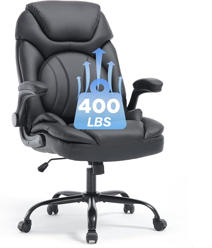 Ergonomic Office Desk Chair with Back Support Flip-up Arms, Comfy Executive Office Chair, Black