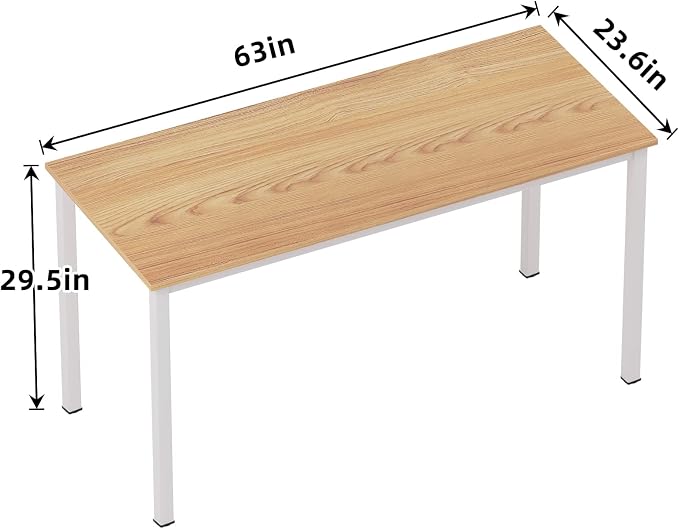 Computer Desk, 63 inches Office Desk Computer Table Study Writing Desk Workstation for Home Office, Dining Table Teak White