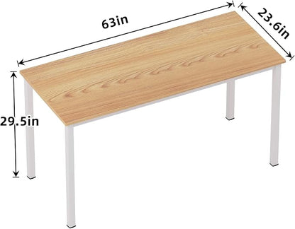 Computer Desk, 63 inches Office Desk Computer Table Study Writing Desk Workstation for Home Office, Dining Table Teak White