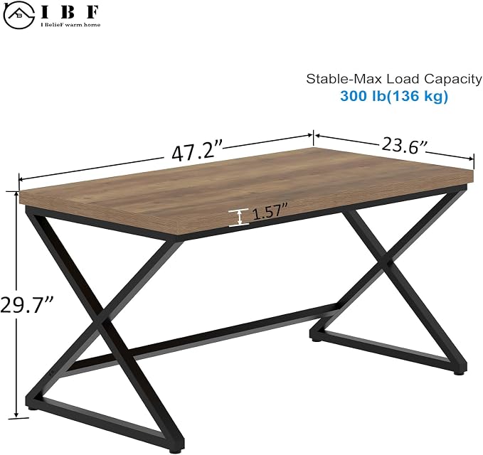 IBF 47 Inch Computer Desk, Rustic Home Office Desk for Writing, Industrial Wood Metal Executive Work Study Desk, Modern Simple PC Gaming Computer Table for Study Workstation, Rustic Oak