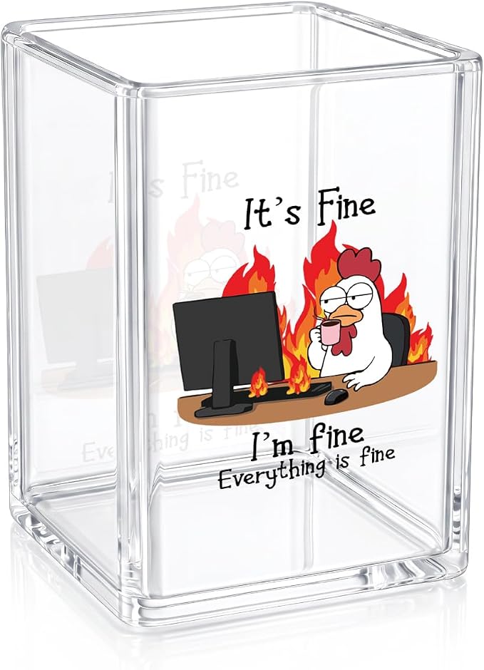 It'S Fine I'm Fine Acrylic Cosmetic Pencil Pen Holder Cup Funny Coworker Gifts Best Coworker White Elephant Gifts Funny Office Desk Decor Acrylic Decoration