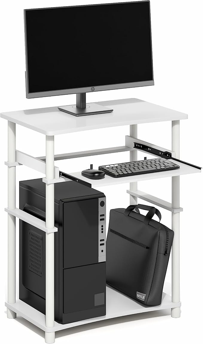 Furinno Home Desk, 23.6 Wide Gaming Desk with Keyboard Tray, Open Shelf Laptop Notebook Computer Desk, Office Desk for Home Office, Study Room, Dorm, Bedroom, White