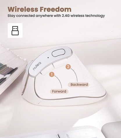 Nulea M510 Vertical Mouse Wireless, Ergonomic Mouse for Comfy Tracking, 3 Adjustable DPI (800-1200-1600), 2.4G Wireless Vertical Mouse with 6 Buttons, Compatible with Windows, Mac OS, Laptop, White