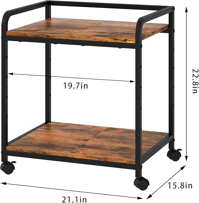 21"x15.8" Large Printer Stand with Storage, 2-Tier Under Desk Printer Table, Rolling Printer Cart with Lockable Wheels for Home, Office (Brown)