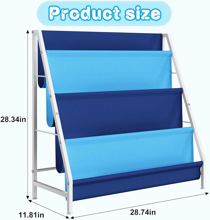 Aokitsink Kid Bookshelf for Kids Rooms, 4-Tier Blue Montessori Bookshelf,Toddler Children Bookshelf,Metal Kid's Book Storage Organizer for Boys Room Furniture Playroom Kindergarten