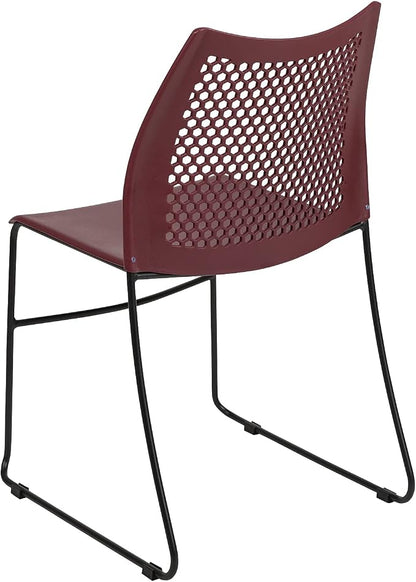Flash Furniture HERCULES Series 661 lb. Capacity Burgundy Stack Chair with Air-Vent Back and Black Powder Coated Sled Base