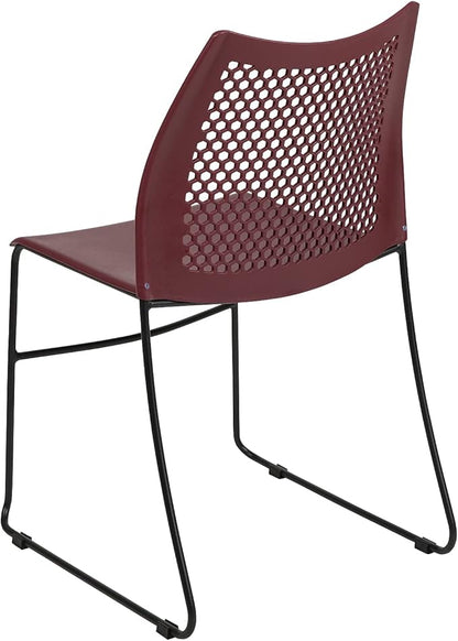 Flash Furniture HERCULES Series 5 Pack 661 lb. Capacity Burgundy Stack Chair with Air-Vent Back and Black Powder Coated Sled Base