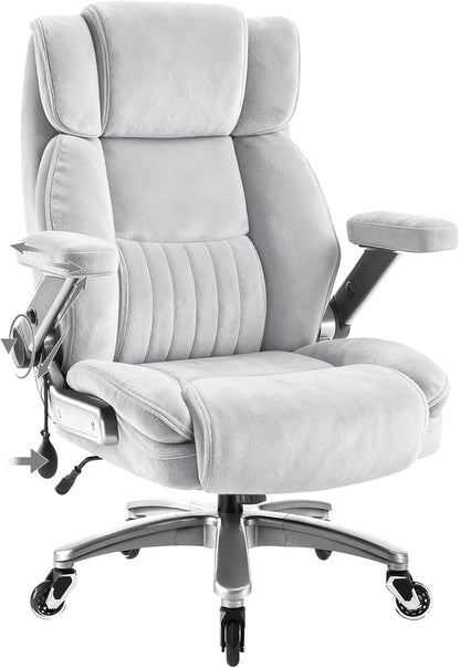 Fabric Big and Tall Office Chair 600LBS Capacity with 5D Flip Arms,Heavy Duty Cloth Computer Chair,Plus Size High Back Desk Chair with Wide Pocket Spring Seat