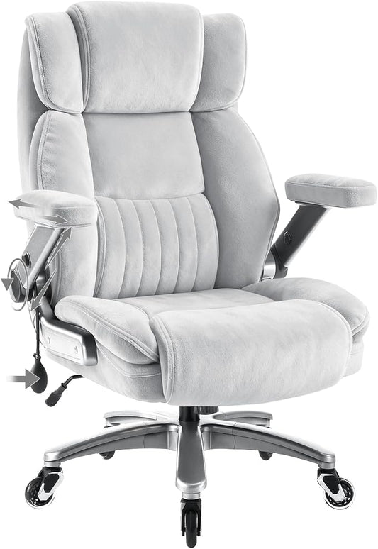 Fabric Big and Tall Office Chair 600LBS Capacity with 5D Flip Arms,Heavy Duty Cloth Computer Chair,Plus Size High Back Desk Chair with Wide Pocket Spring Seat