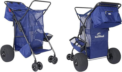 Ultimate Beach Cart with Balloon Wheels for Sand – Buggy Wagon with Big Wheels, Insulated Cooler Bag, Boogie Board & Umbrella Holder, 100 lbs Load Capacity