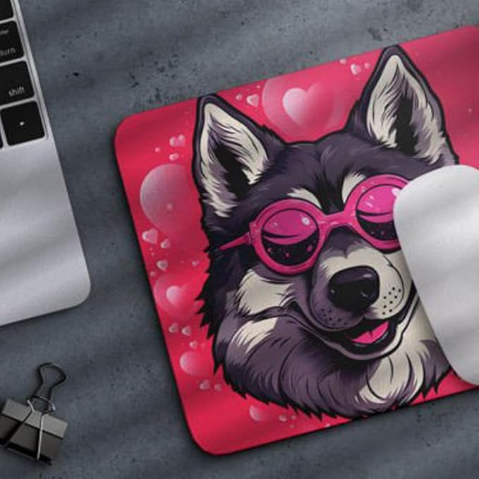 Pink Mousepad Glamour Dog Siberian Husky Mouse Pad for Home Office Gaming Working Desk Computer Desktop Accessories Non-Slip Rubber Mousepad for Dog Lovers