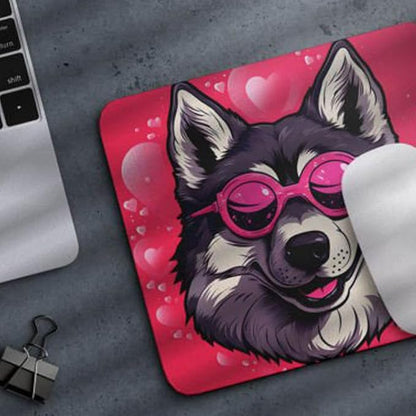 Pink Mousepad Glamour Dog Siberian Husky Mouse Pad for Home Office Gaming Working Desk Computer Desktop Accessories Non-Slip Rubber Mousepad for Dog Lovers