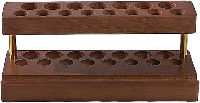Pencil & Pen organizer for Desk,Wooden pen holder with Phone Stand for Office & Home,Solid Walnut Pencil Display Stand (Double-row - Walnut)