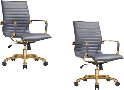 LeisureMod Harris Modern Ergonomic Executive Office Chair, High-Back Leather Conference Desk Chair with Adjustable Height, Tilt Control, 360° Swivel & Gold Frame for Home Office
