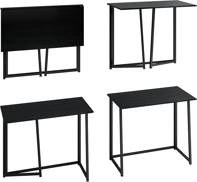4NM 31.5" Small Folding Desk, Foldable Computer Home Office Desk, Study Writing Table for Small Space Saving Bedroom, Easy Assembly - All Black