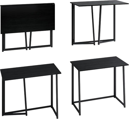 4NM 31.5" Small Folding Desk, Foldable Computer Home Office Desk, Study Writing Table for Small Space Saving Bedroom, Easy Assembly - All Black
