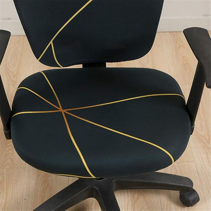 Jinzio Computer Office Chair Cover - Split Protective & Stretchable Cloth Polyester Universal Desk Task Chair Chair Covers Stretch Rotating Chair Slipcover Dark Green Gold