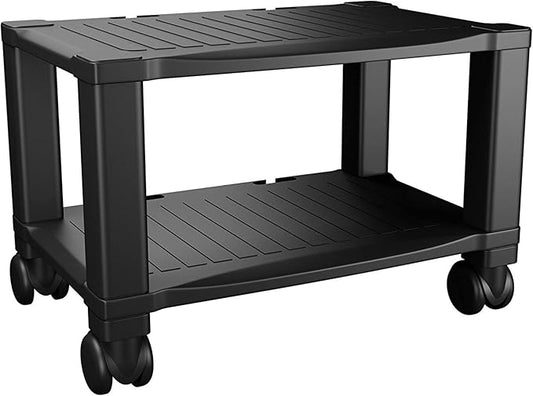 Home-Complete 2-Tier Office Desk Organizer Rolling Cart - Compact Portable Under-Desk Storage and Printer and Projector Stand with Wheels - 88 Lbs(Black)
