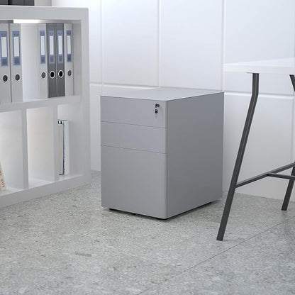Flash Furniture Warner Modern 3-Drawer Mobile Locking Filing Cabinet with Anti-Tilt Mechanism and Hanging Drawer for Legal & Letter Files, Gray, Set of 1