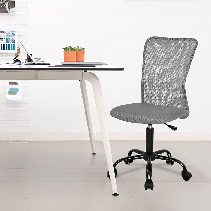 FDW Home Office Chair Mid Back Mesh Desk Chair Armless Computer Ergonomic Task Rolling Swivel Chair Back Support Adjustable Modern with Lumbar Support,Grey