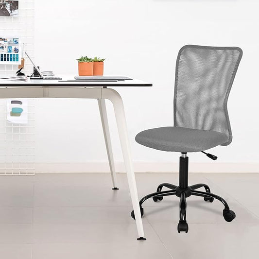 FDW Home Office Chair Mid Back Mesh Desk Chair Armless Computer Ergonomic Task Rolling Swivel Chair Back Support Adjustable Modern with Lumbar Support,Grey