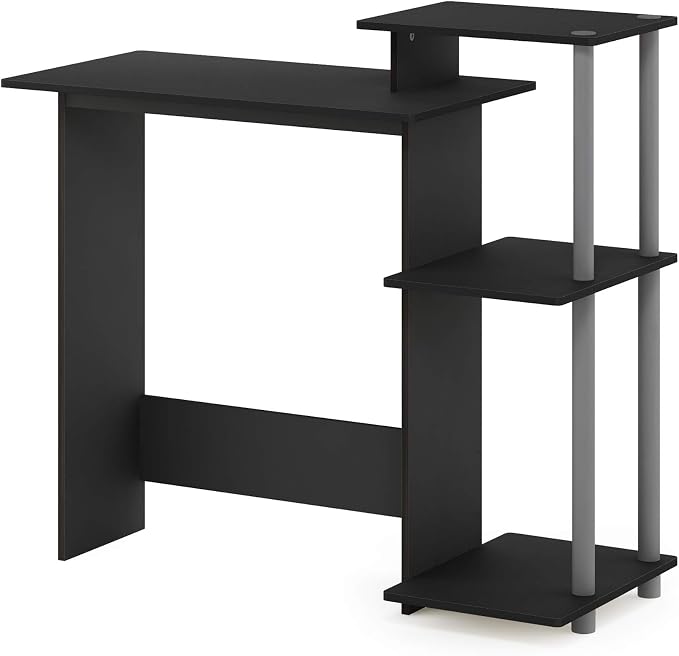 Furinno Efficient 29-Inch Black Computer Desk with Side Shelves, Gaming Desk with 3 Open Shelves, Home Office Desk, for Home Office, Study Room, Dorm, Bedroom, Black