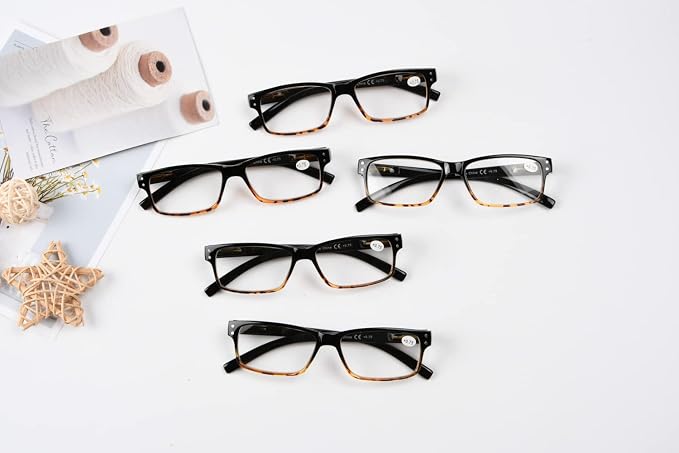Eyekepper Vintage Reading Glasses for Men - 5 Pack Spring Hinges Classic Readers - Black-Tortoise Frame +1.75